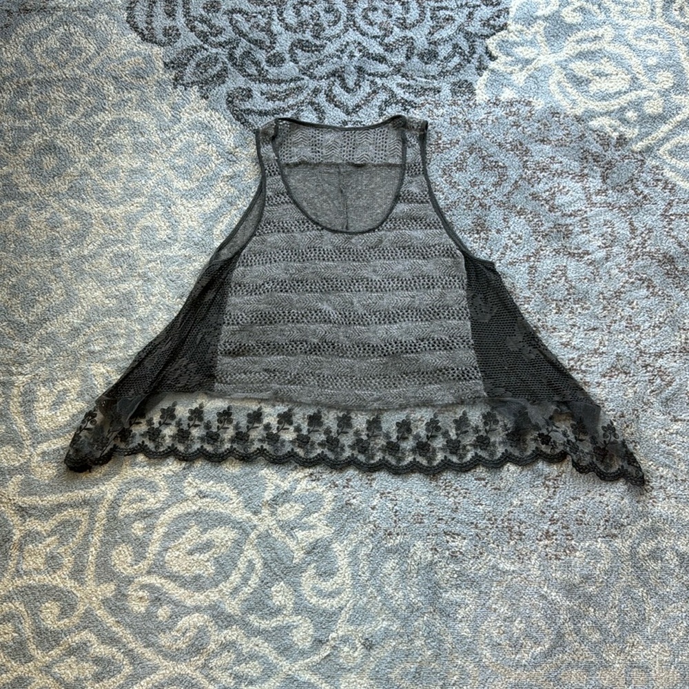Scandal Italy Mohair Lace Boho Shark Bite Sleeveless Top Gray Medium